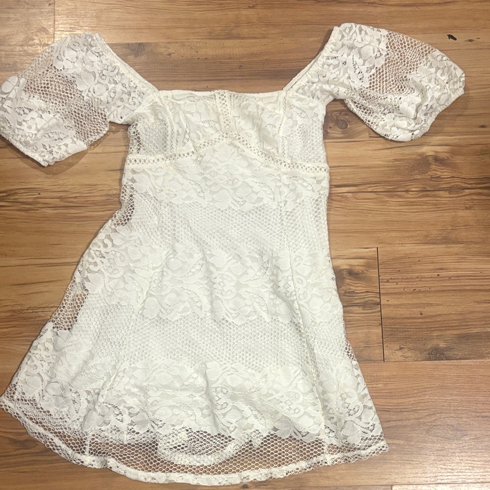 White free people Lace Off-Shoulder square Dress